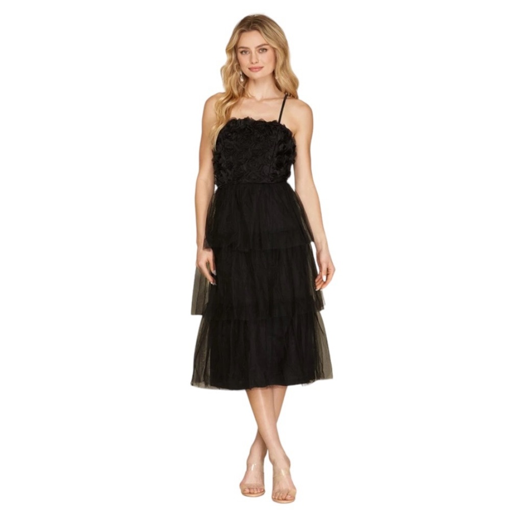 She + Sky Black Layered Midi Dress